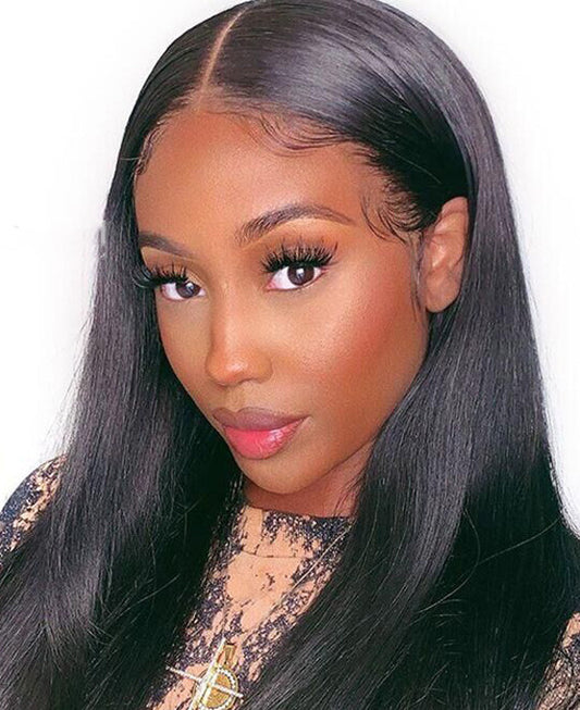 European And American Front Lace Wig  Mid-Point Black Long Straight Hair