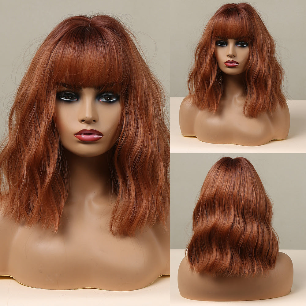 Orange Long Curly Hair With Bangs Wig