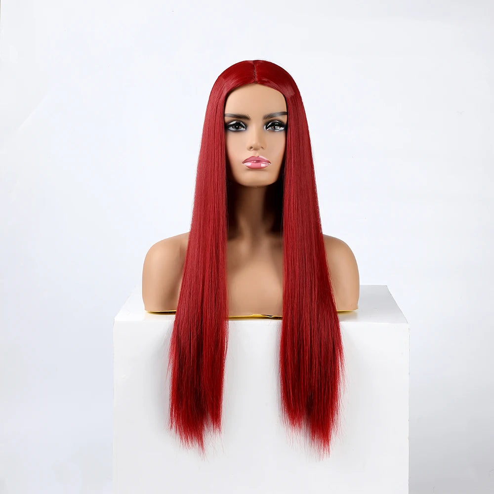 QQXCAIW Women 70 Cm Long Straight Cosplay Wig Party Red Blue Blonde High Temperature Fiber Synthetic Hair Wigs
