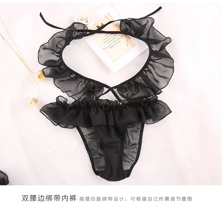 Sexy Heart Hollow Out Women Lingerie Set Lolita Bra Intimates Anime Cosplay Costume Transparent Underwear Bra and Panty Set