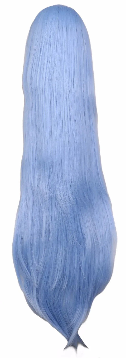 QQXCAIW Women Men Long Straight Cosplay Wig Party Light Blue 40'' 100 Cm Heat Resistant Synthetic Hair Wigs