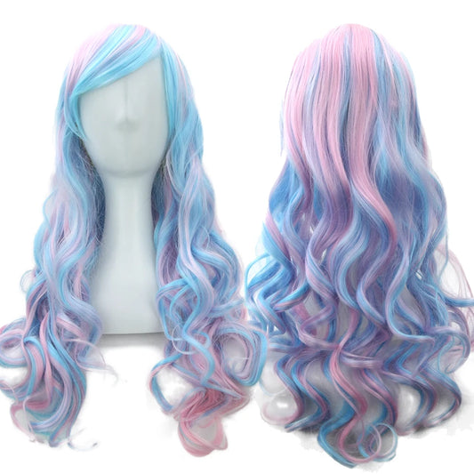Soowee 70cm Long Women Hair Ombre Color High Temperature Fiber Wigs Pink Blue Synthetic Hair Cosplay Wig Peruca Pelucas
