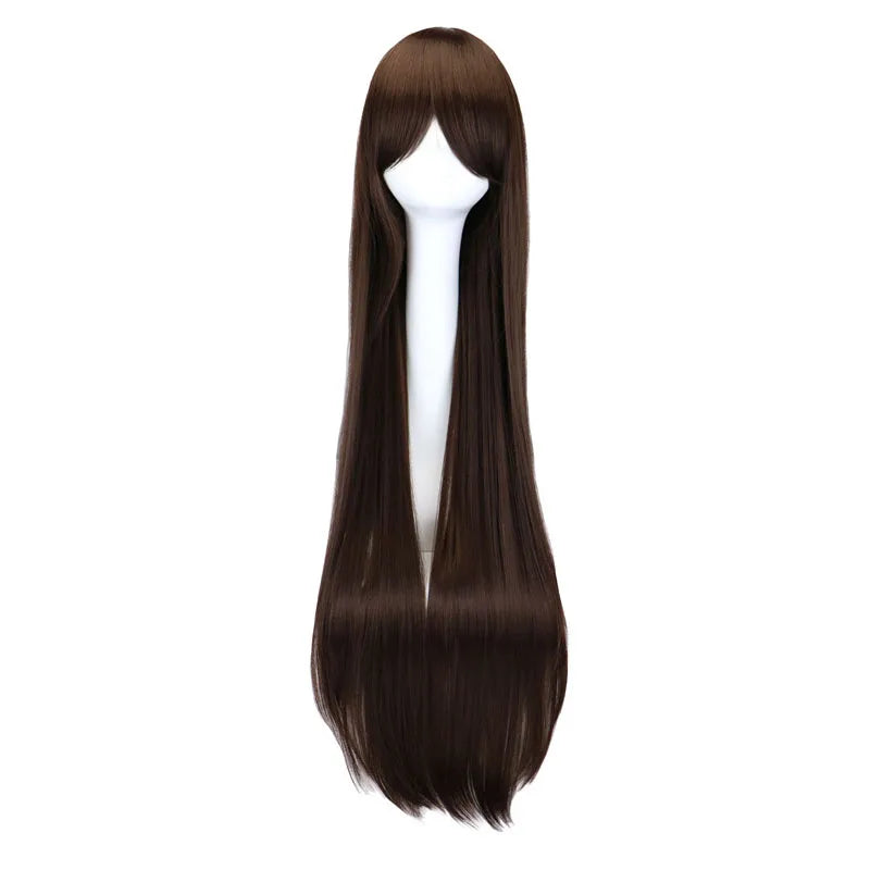 QQXCAIW Long Straight Cosplay Wig Black Purple Black Red Pink Blue Dark Brown 100 Cm Synthetic Hair Wigs