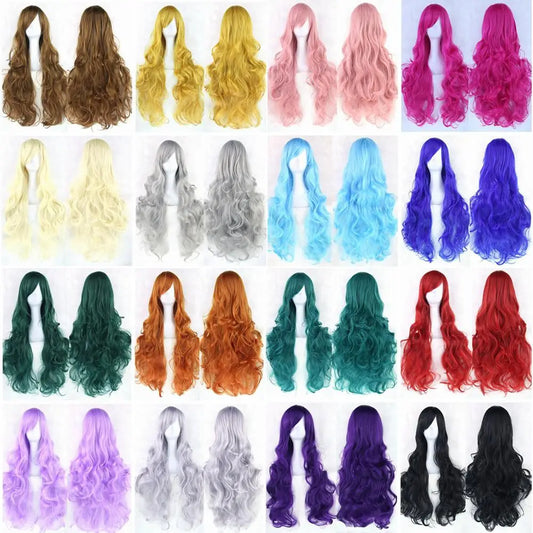 Soowee 80cm Synthetic Hair Long Wavy Cosplay Wig Pink Rose False Hair Wigs-female Green Wigs for Women Peruk