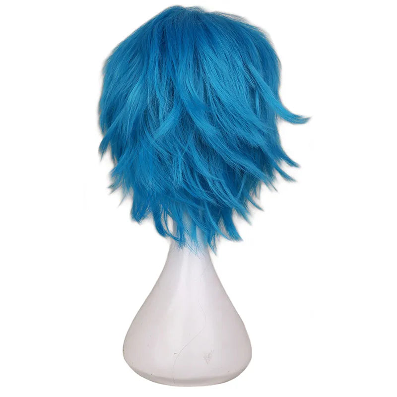QQXCAIW Short Men Green Blue Cosplay Wig Party Costume High Temperature Fiber Synthetic Hair Wigs