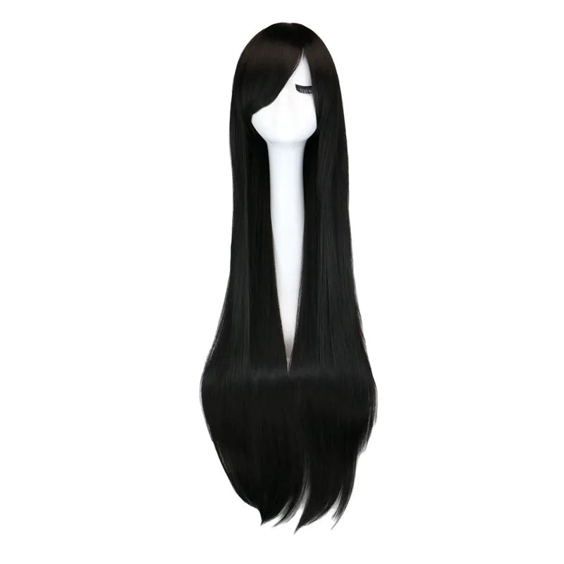 QQXCAIW Long Straight Cosplay Wig Black Purple Black Red Pink Blue Dark Brown 100 Cm Synthetic Hair Wigs