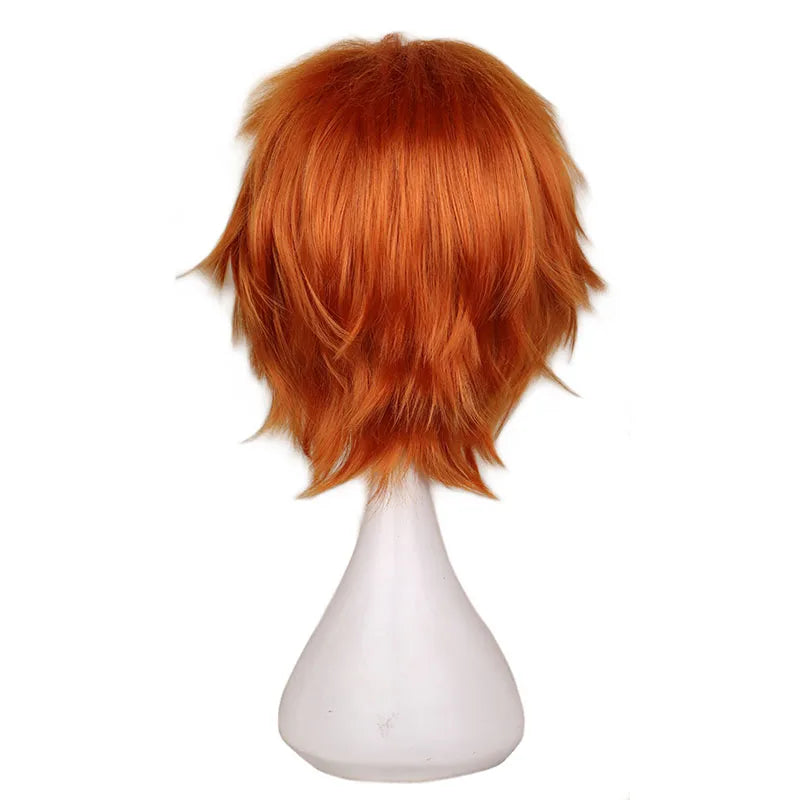 QQXCAIW Men Short Costume Cosplay Wig Boys Orange Heat Resistant Synthetic Hair Wigs