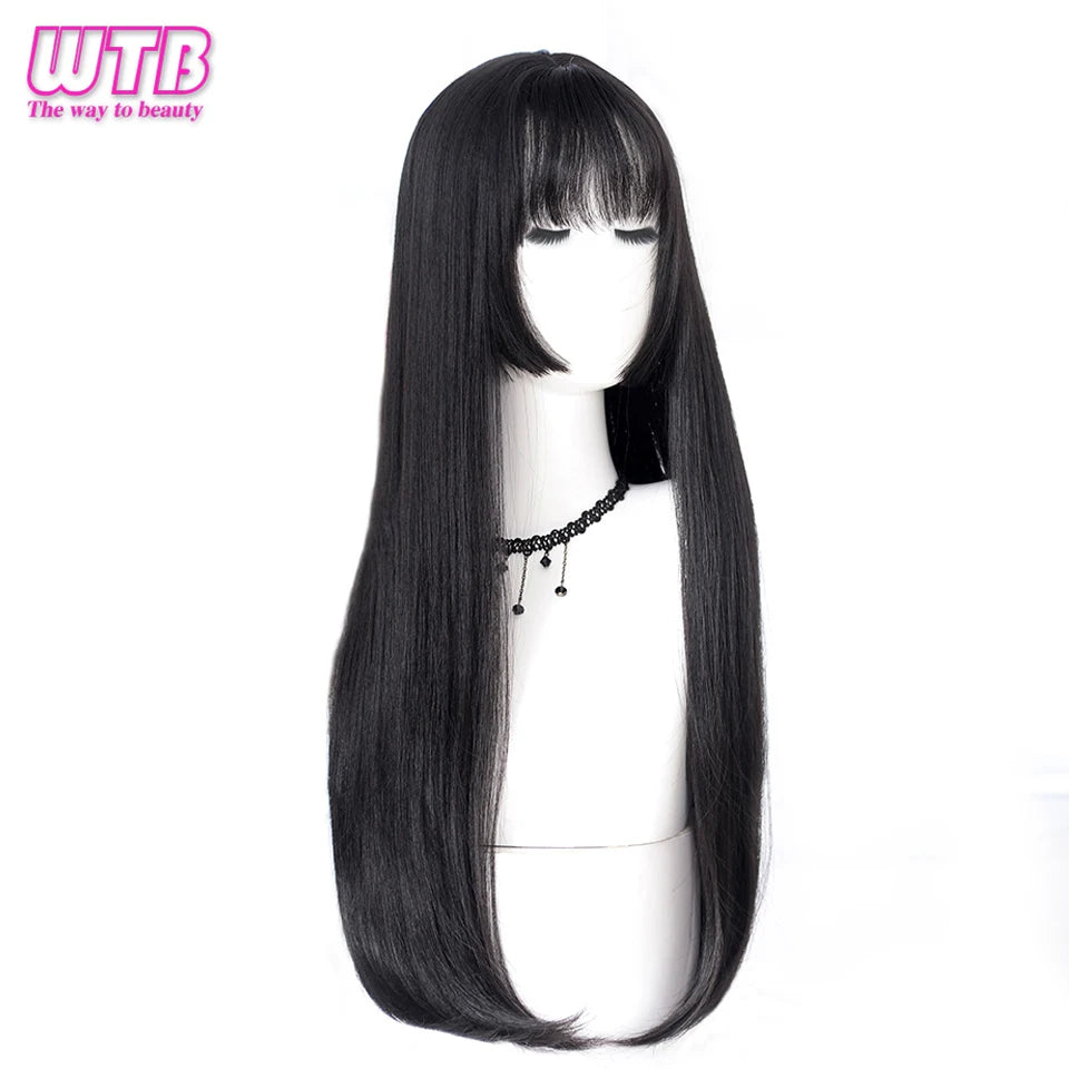 WTB Synthetic Long Straight Hair Black Lolita Wigs with Bangs for Women Fashion Female Cosplay Party Christmas Wigs Multicolor