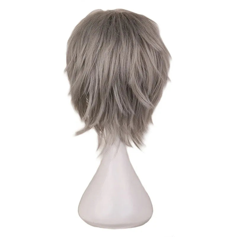 QQXCAIW Men Short Grey Sliver Gray Cos Cosplay Wig Party 30 Cm 100% High Temperature Fiber Synthetic Hair Wigs