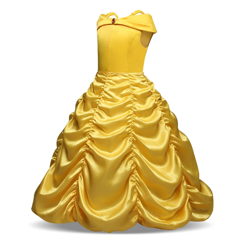 2021 Cosplay Belle Princess Dress Girls Dresses For Beauty and the beast Kids Party Clothing Magic stick crown Children Costume