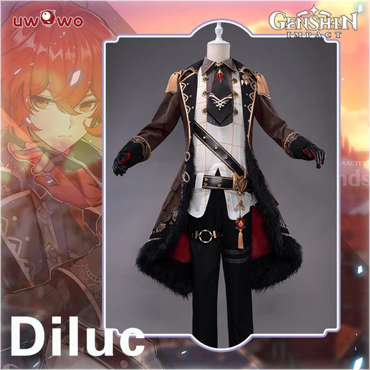 Only S M L UWOWO Diluc Cosplay Costume Game Genshin Impact Cosplay Handsome Nobiliary Uniform Halloween Outfit Cloak Shirt Pants