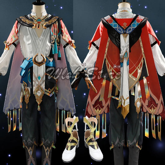 Game Genshin Impact Kaveh Cosplay Costume Full Set Clothes Feather Headwear Hairpin Halloween Carnival Roleplay Outfit Wig Shoes