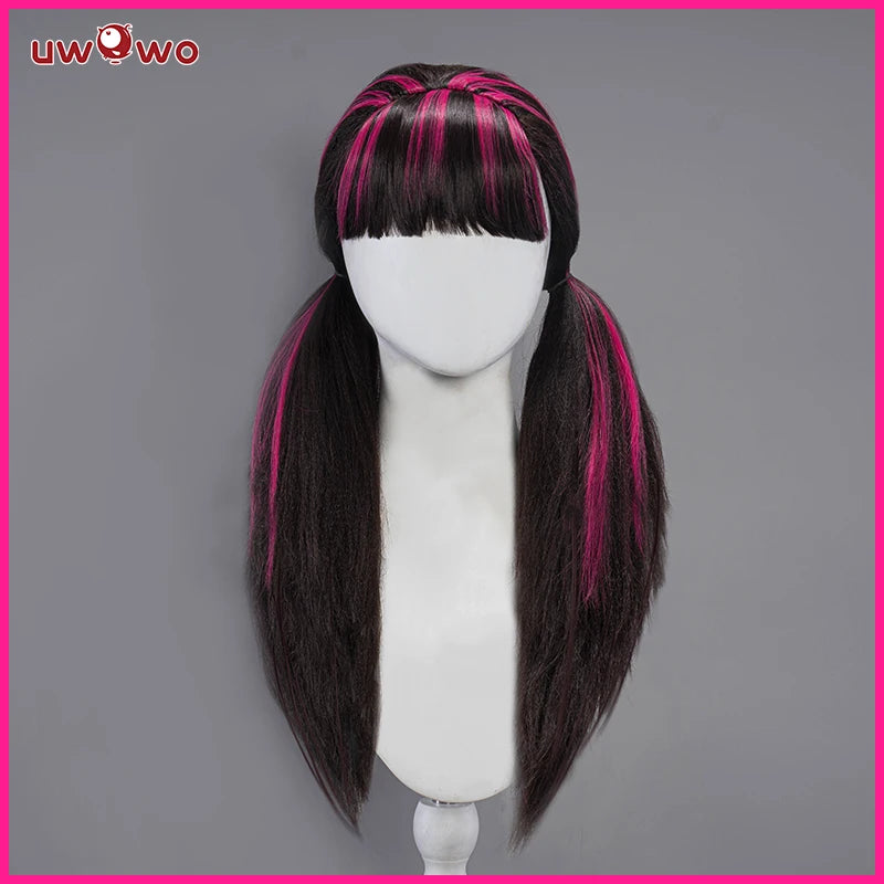 UWOWO Monster High Cosplay Wig Draculaura Wig Long Hair 60CM Long Black Pink Wig Heat Resistant