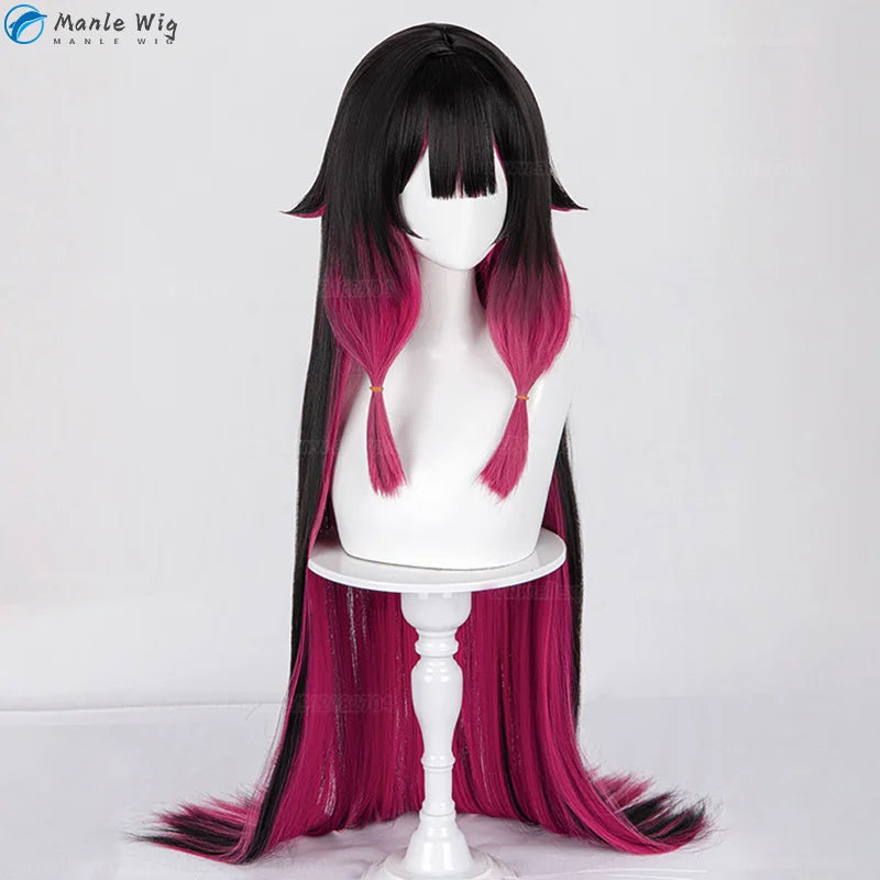 Fatui Columbina Cosplay Wig  Snezhnaya Girl Columbina Cosplay 105cm Long Anime Wigs Hairpin Mask Props + Wig Cap