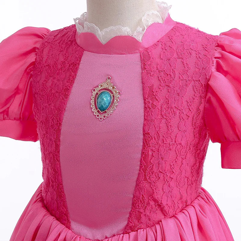 New Baby Girls Queen Peach Princess Dress Kids Cosplay Costume Children Birthday Carnival Party Outfit Stage Performance Clothes