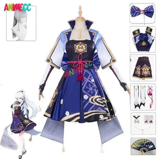 ANIMECC Kamisato Ayaka Genshin Impact Cosplay Costume Wig Anime Game Uniform Dress Halloween Party Costume for Women Girls S-XL