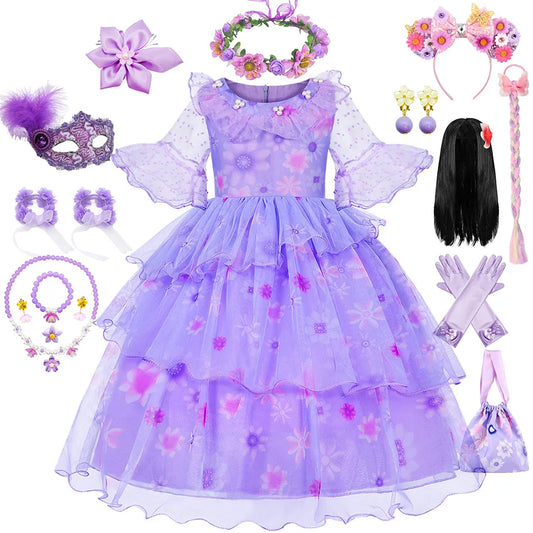 Birthday Charm Girls Isabella Costume Fluffy Purple Layered Frock Kids Fantasy Princess Dress Carnival Halloween Cosplay Outfits