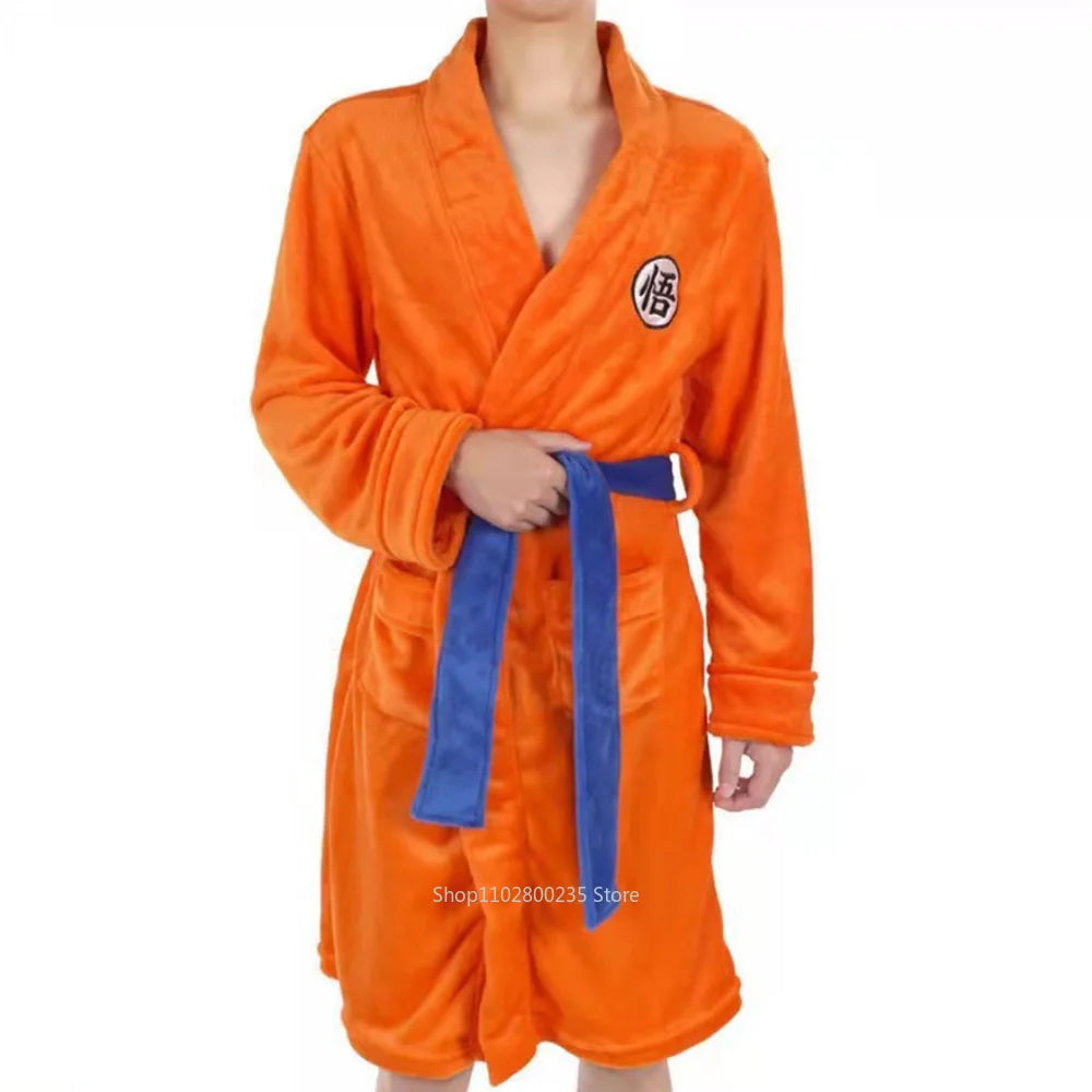 Anime Adult Dragon Ball Cosplay Costume Bathrobe Man Women Bath Robe Sleepwear Goku Pattern Plush Pajamas Christmas Party Gift