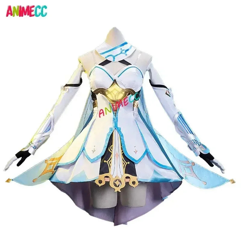 ANIMECC Game Genshin Impact Lumine Cosplay Costumes Wig Anime Halloween Party Clothes for Women Girls Cute Suit Full Sets