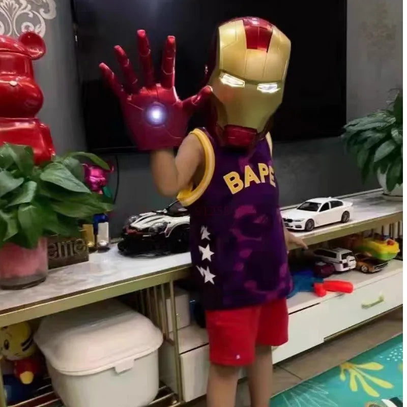 2024 Hot Marvel Avengers Iron Man Helmet Cosplay 1:1 Light Led Ironman Mask Pvc Action Figure Toys  Adult Gift