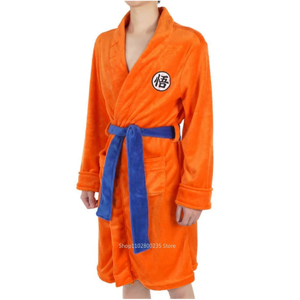 Anime Adult Dragon Ball Cosplay Costume Bathrobe Man Women Bath Robe Sleepwear Goku Pattern Plush Pajamas Christmas Party Gift