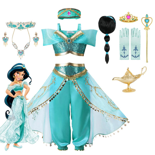 Disney Jasmine Dress Aladdin Princess Magic Lamp Girls Birthday Party Halloween Cosplay Costume Kids Carnival Clothing Vestidos