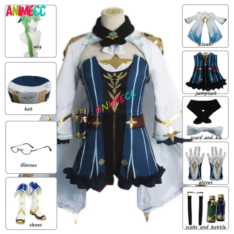 ANIMECC Sucrose Genshin Impact Cosplay Costume Saccharose Wigs Anime Uniform Halloween Party Outfit for Women Girls XS-XL