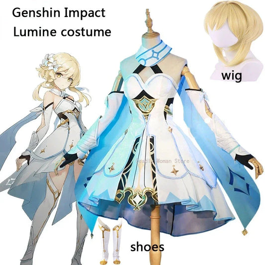 Genshin Impact Lumine Cosplay Costumes Halloween Party Game Clothes for Women Girls Cute Suit Wig Full Sets