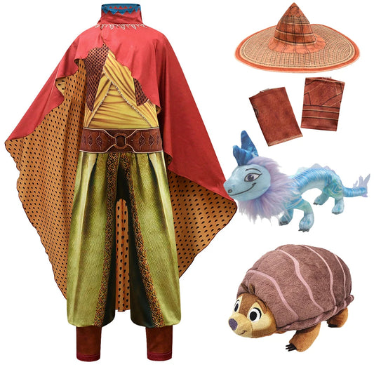 Movie Raya and Dragon Cosplay Costume Warrior Cloak Hat Costume Aldult Child Halloween Party Family Clothing