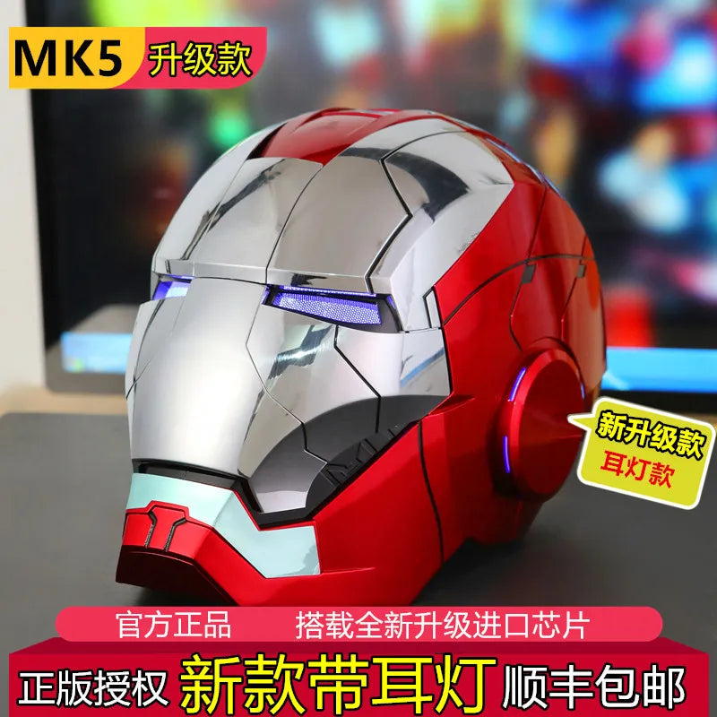 Marvel Iron Man Mk5 1:1 Electronic Helmet Automatoc Voice Control Avengers Mk5 Cosplay With Led Light Toy Close Ironman Gifts