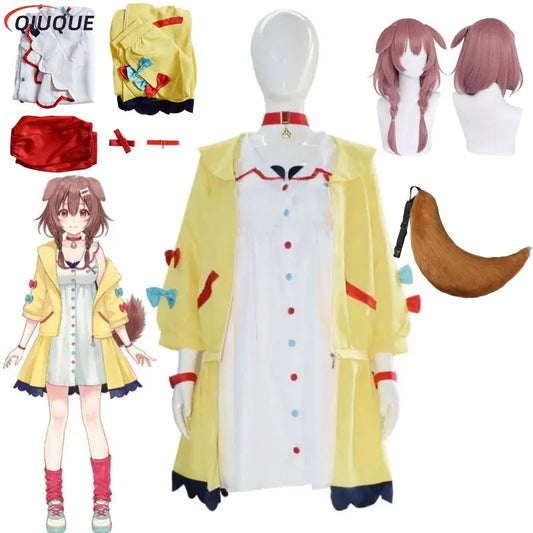 VTuber Inugami Korone Cosplay Costume Tail Wig Women Cute Dress Skirt Coat Uniform Accessories Halloween Carnival Party Outfits