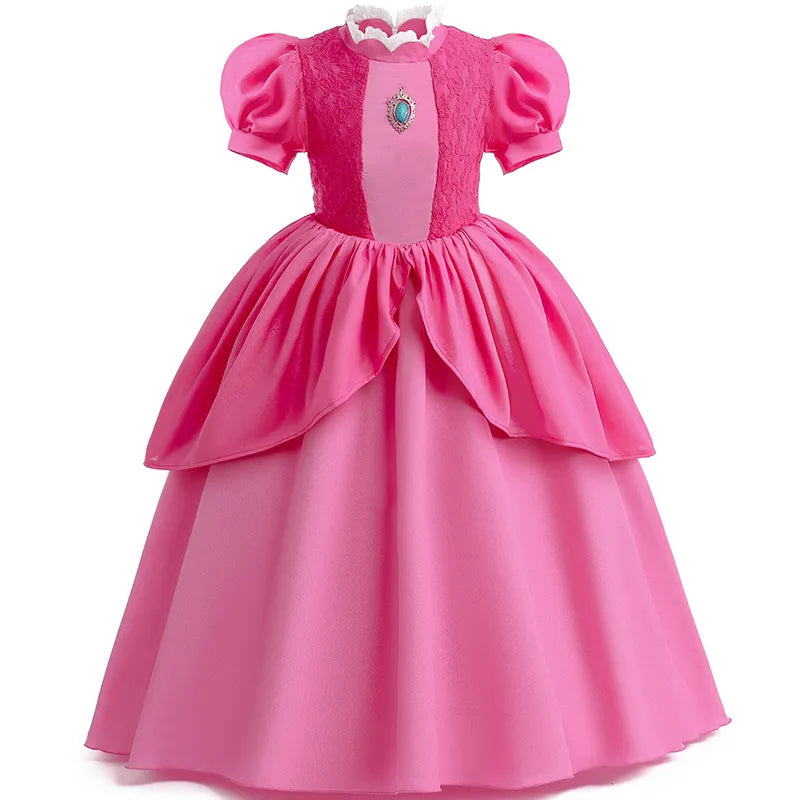 New Baby Girls Queen Peach Princess Dress Kids Cosplay Costume Children Birthday Carnival Party Outfit Stage Performance Clothes