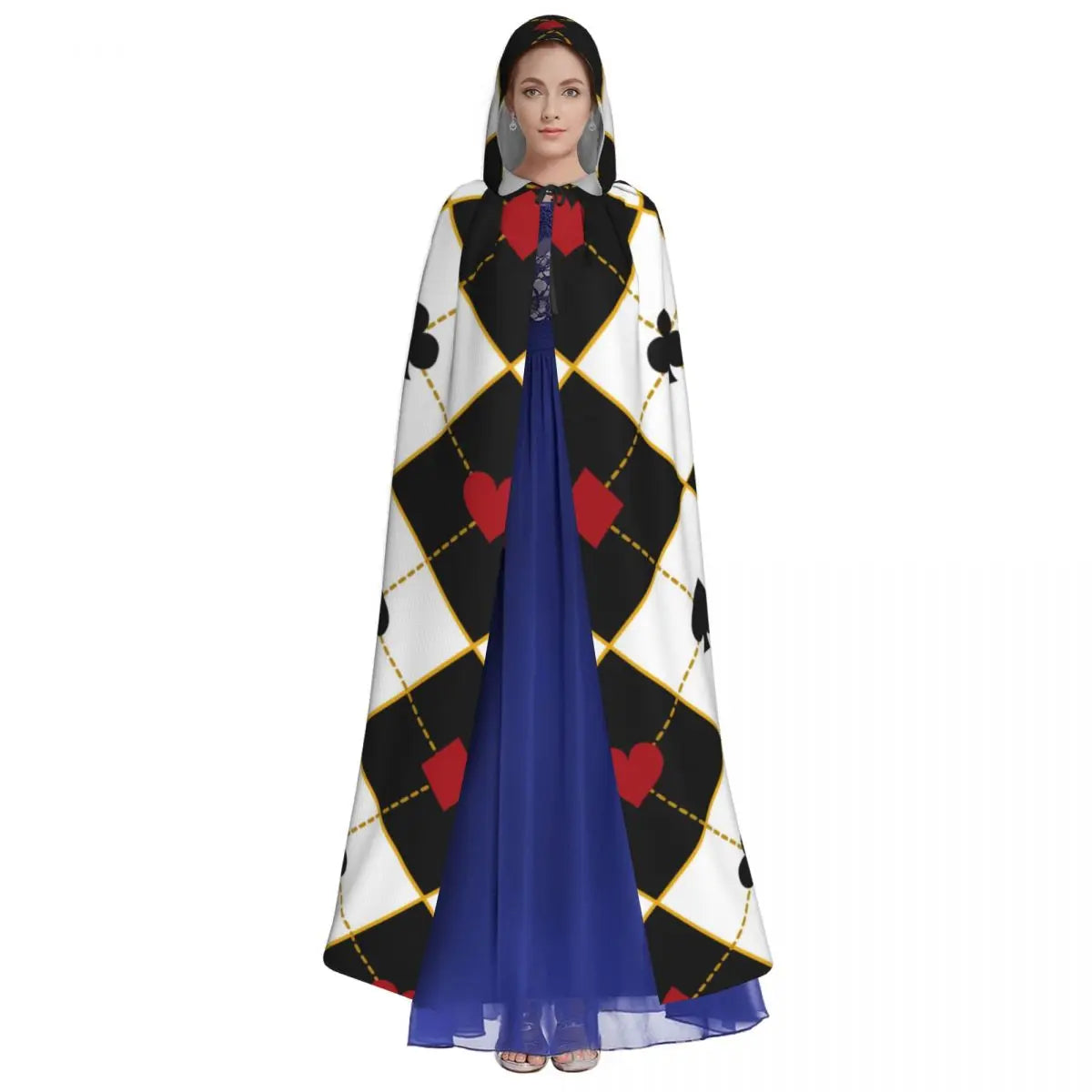Unisex Adult Card Suits Royal Poker Cloak with Hood Long Witch Costume Cosplay