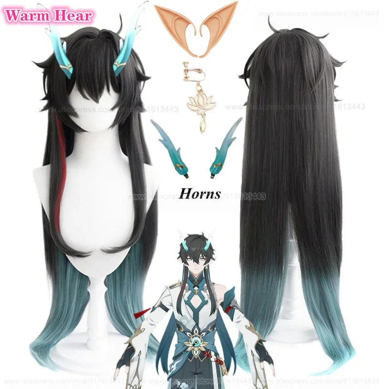 100cm Long Dan Heng Cosplay Wig Game WigsGradient Cosplay Anime Wigs Heat Resistant Synthetic Party Wigs + Wig Cap