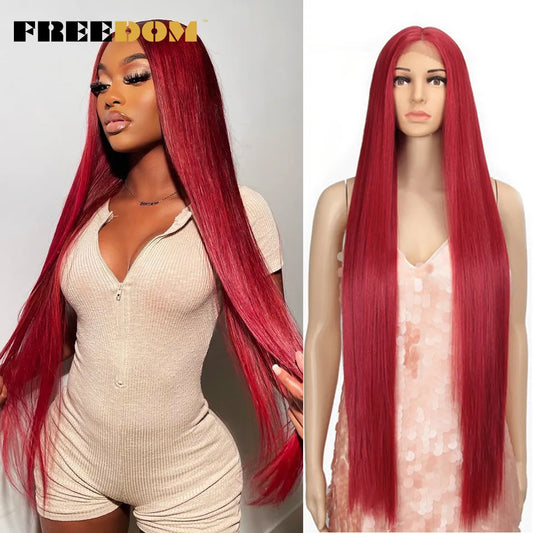 FREEDOM Synthetic Lace Wig 38 Inch Deep Part Long Straight Wig Ombre Pink Cosplay Wigs Synthetic Lace Front Wigs For Black Women