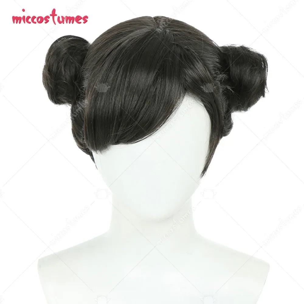 Miccostumes Women Chun Li Cosplay Wig Short Dark Brown Wig one color