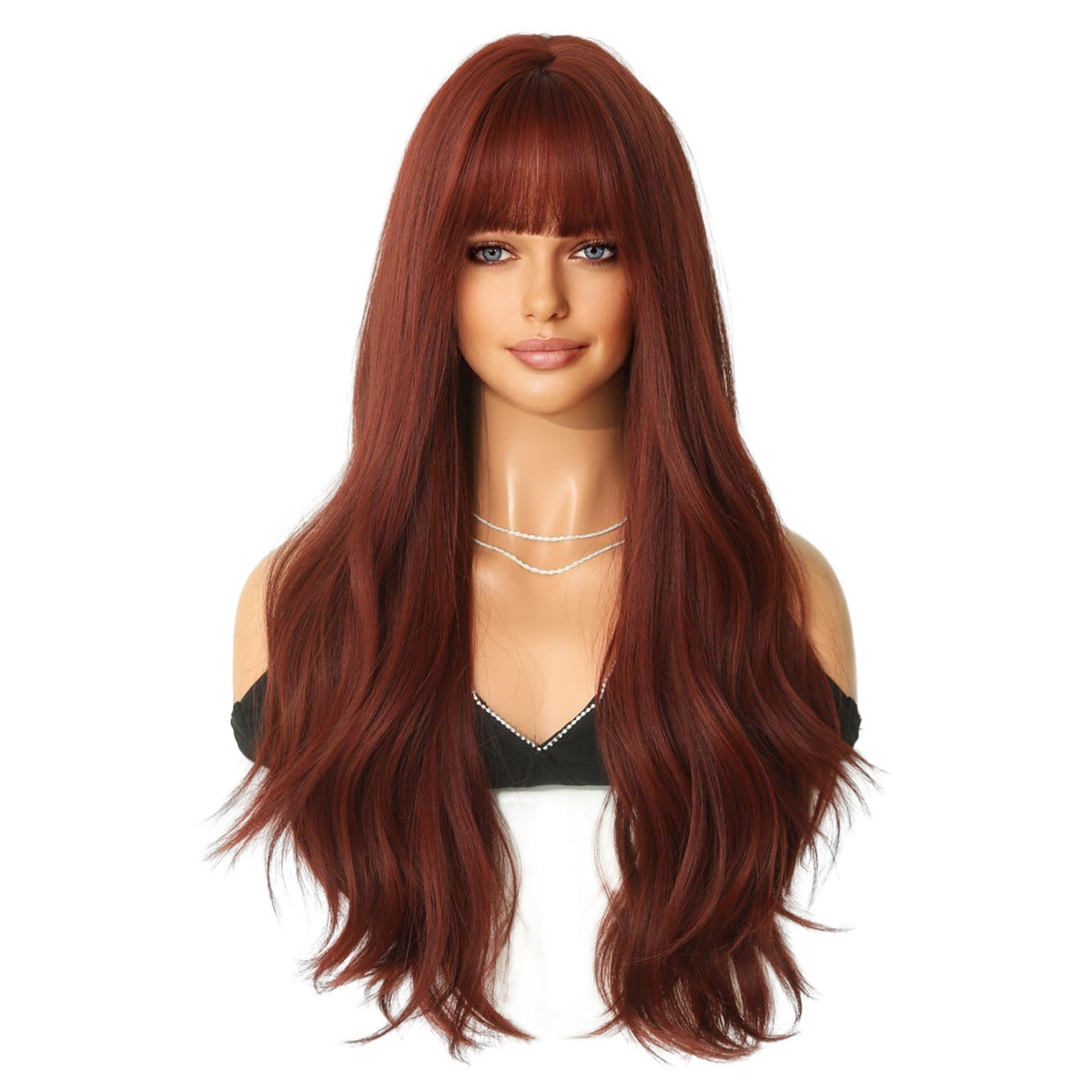 Long Curly Hair Wine Red Wig Cover Party Ball